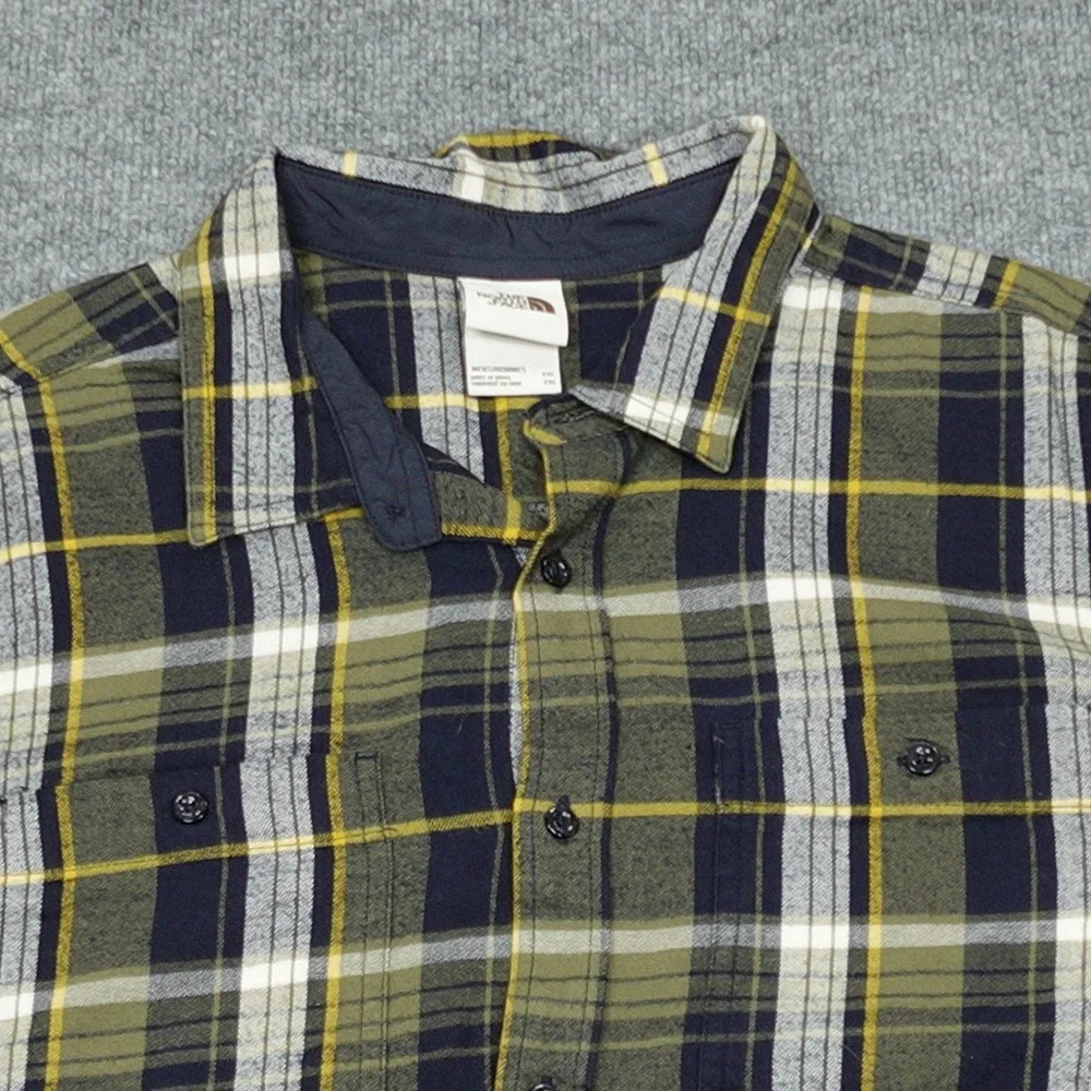 The North Face Shirt Mens XXL Olive Green Plaid Long Sleeve Button Down Flannel